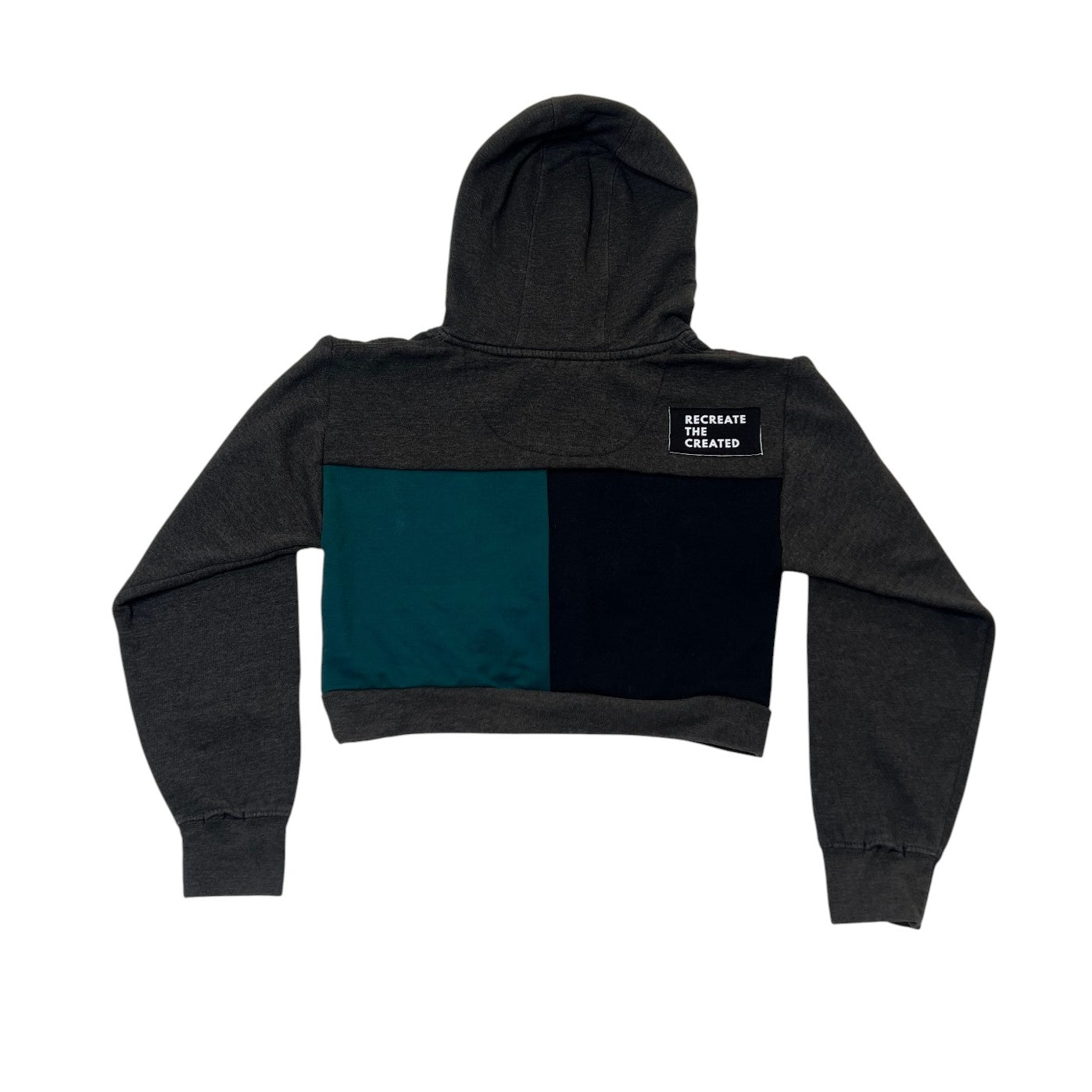 Crop Hoodie Sweatshirt in Grey & Teal (S)