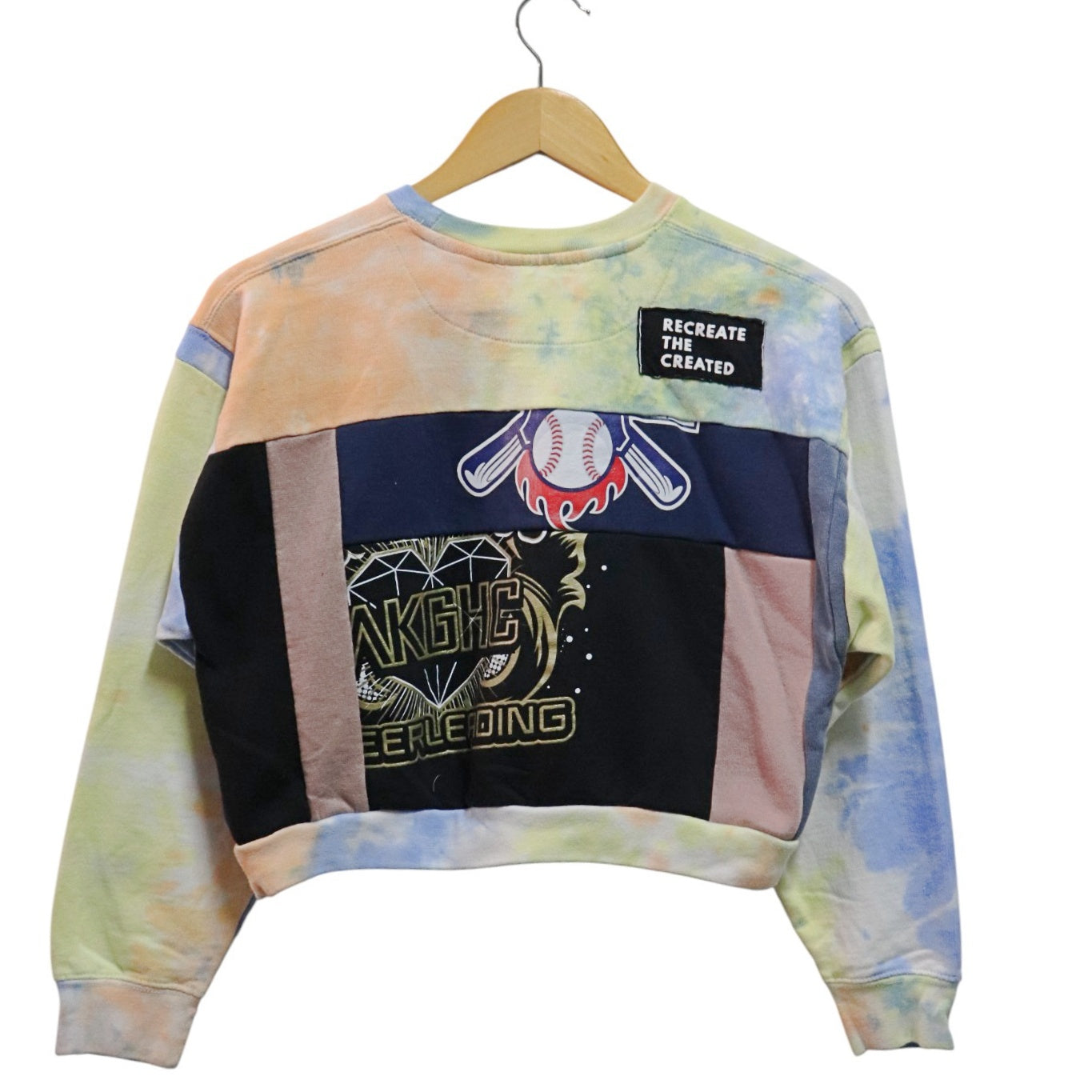 Founder's Originals Patchwork Crop Sweatshirt in Tropical Mix & Blue (M)