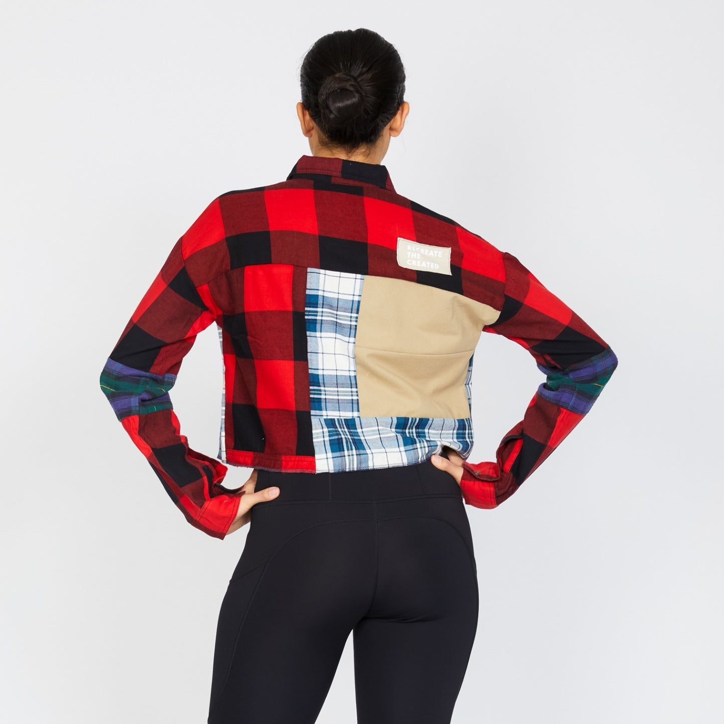Crop Flannel Reworked in Red & Khaki (L)