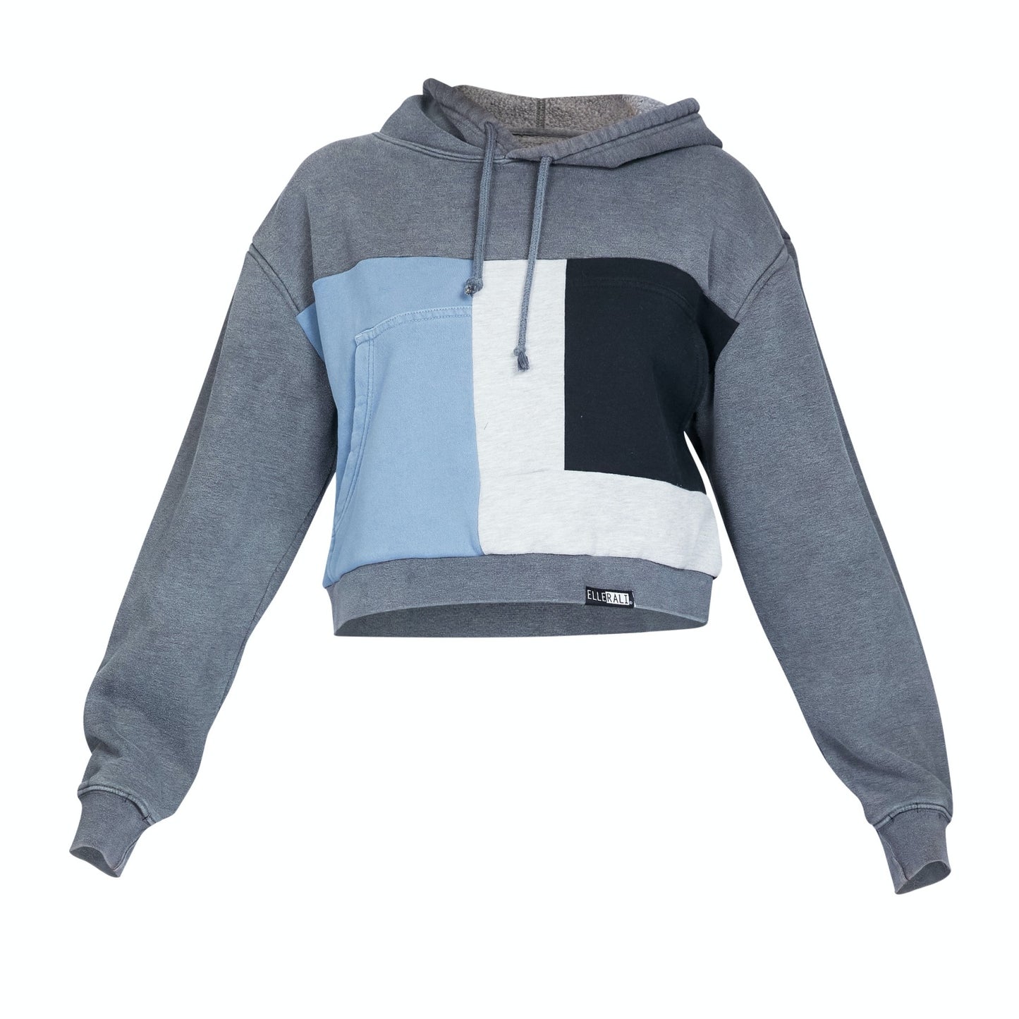 Upcycled Crop Hoodie with Pocket in Baby Blue (L)