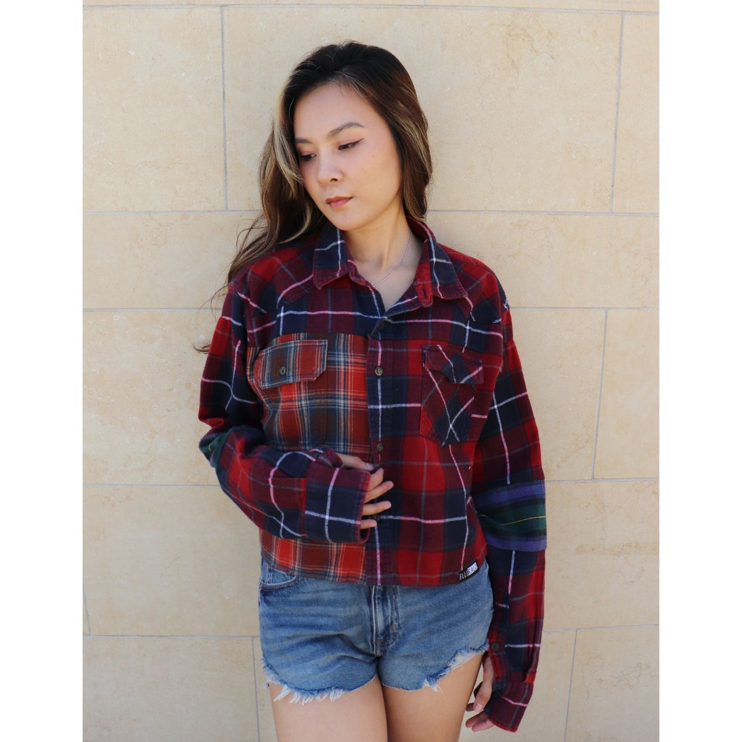 Crop Flannel Reworked in Red (L)