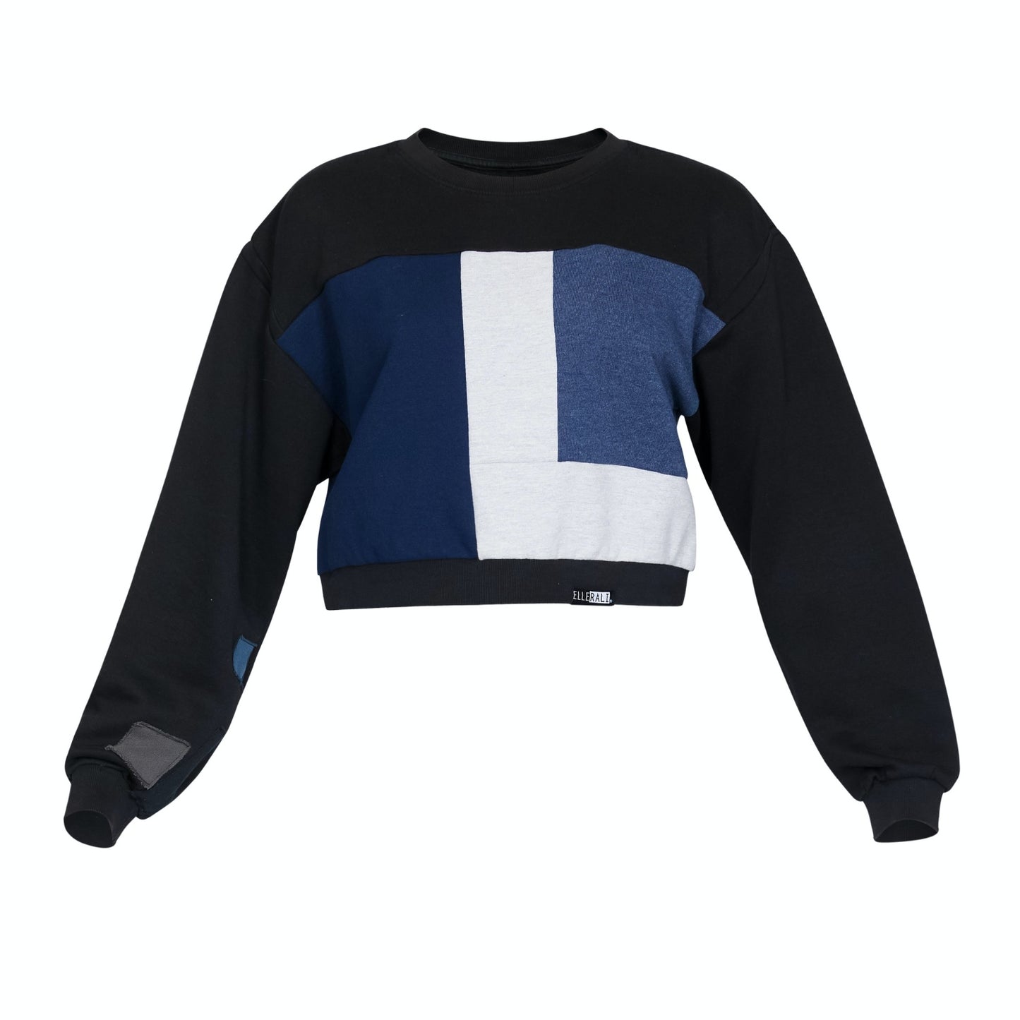 Upcycled Crop Sweatshirt in Black & Cloud (L)