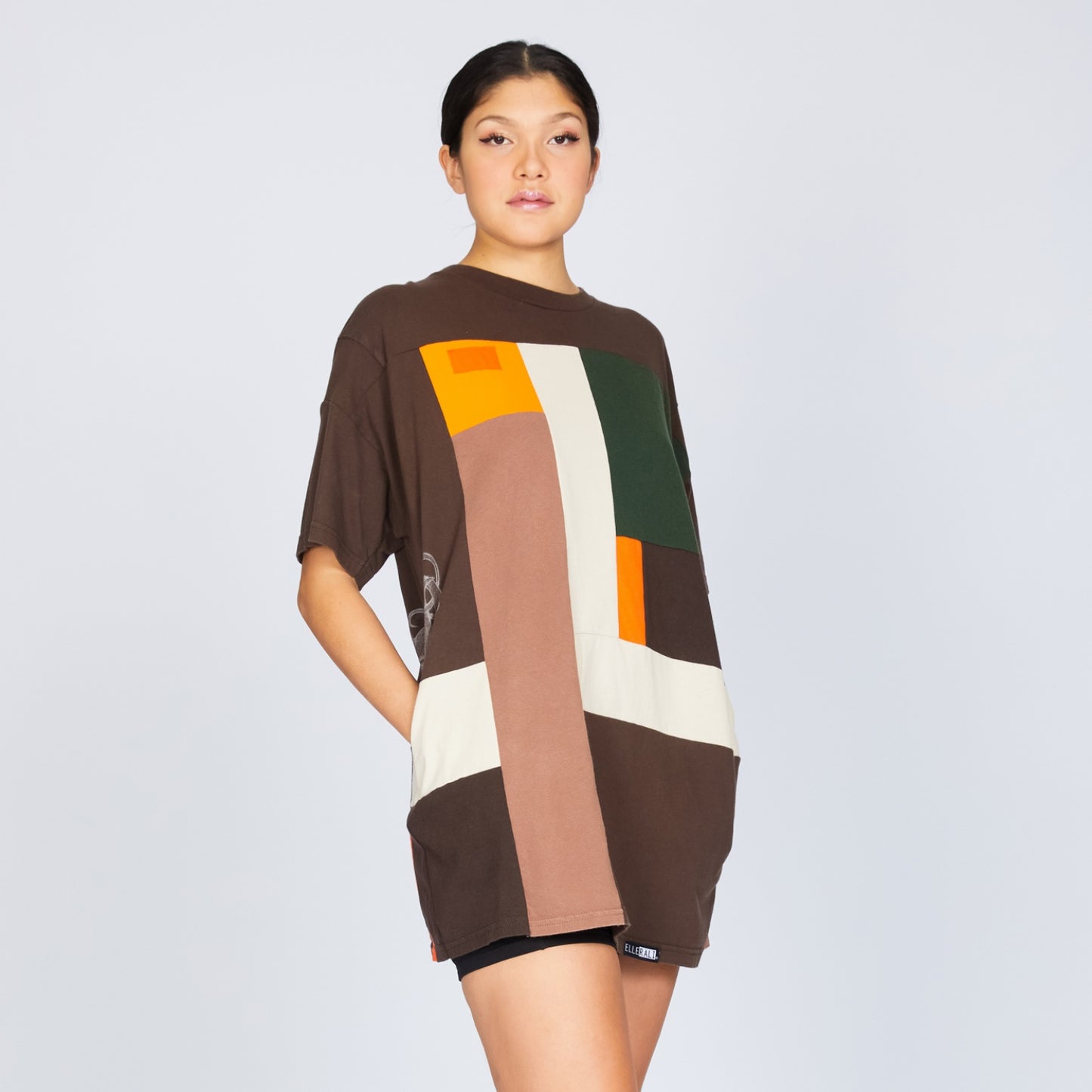 Reclaimed Oversize T-shirt with Pockets in Brown & Creme