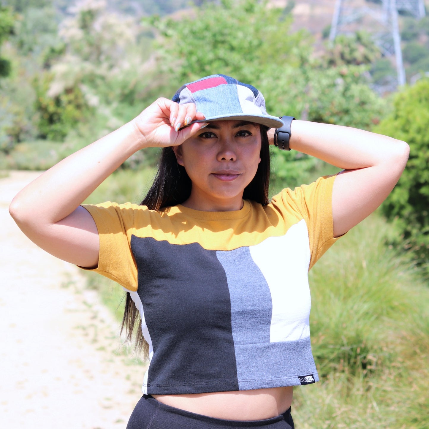 Remade Crop T-shirt in Mustard & Stone (S)