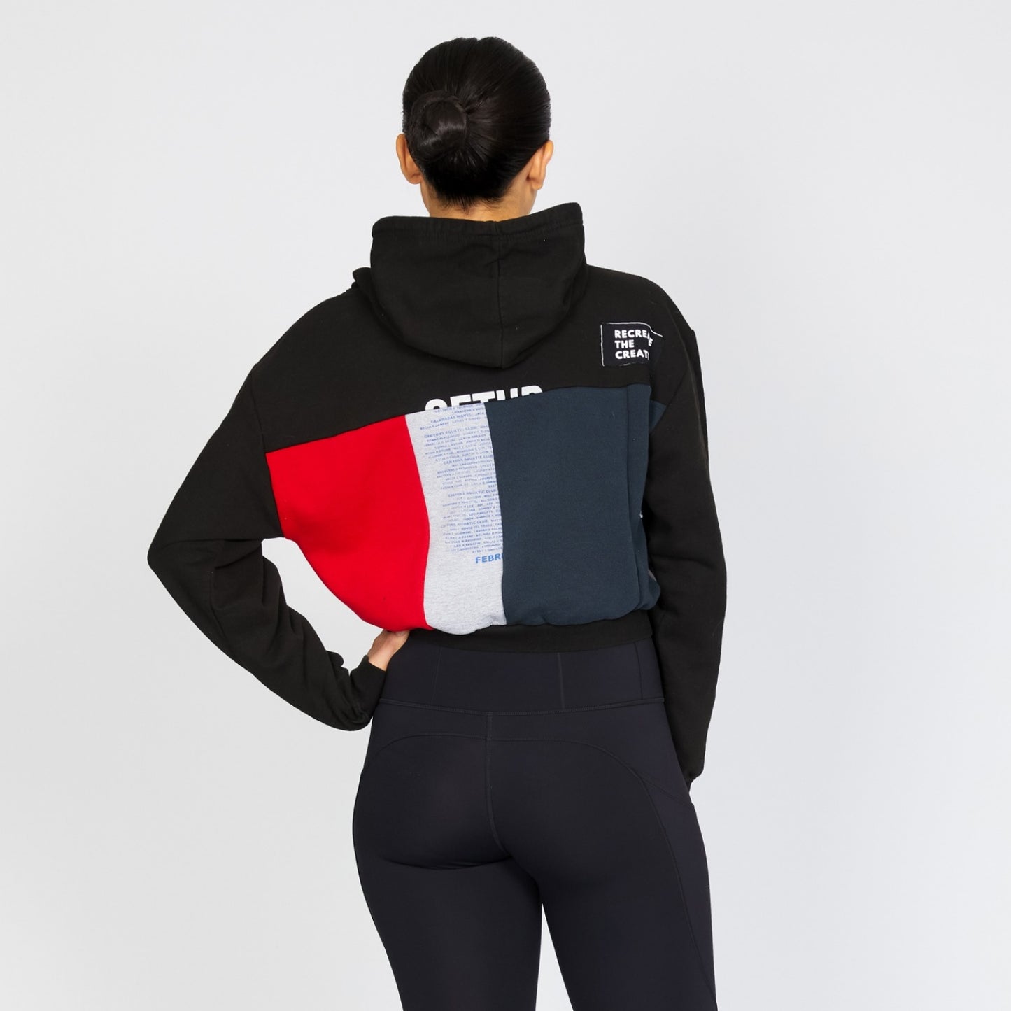 Upcycled Crop Hoodie in Black & Sea (L)