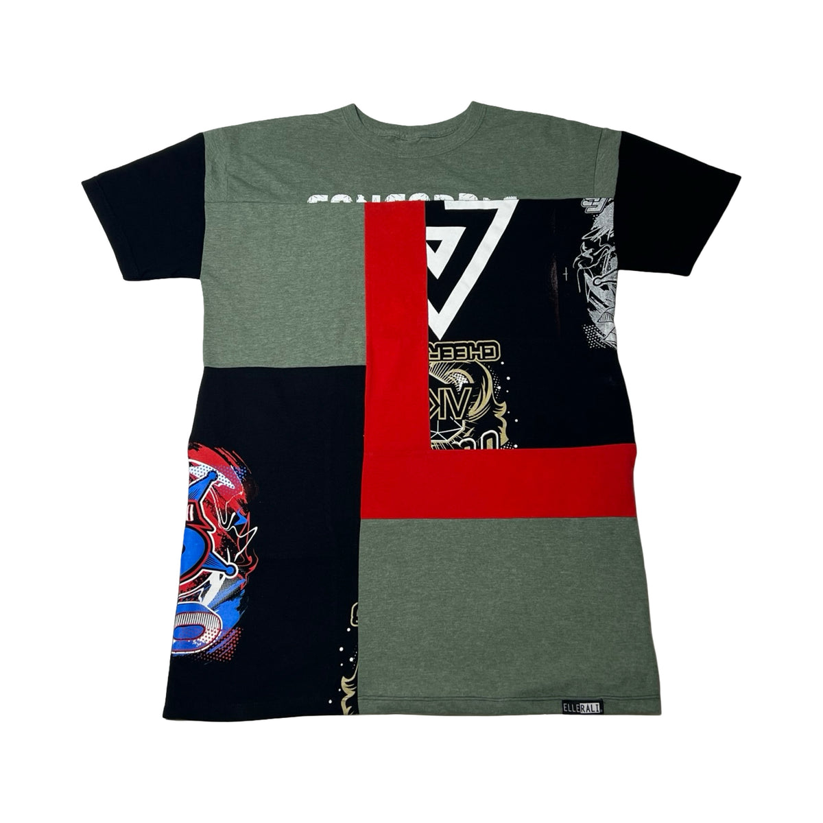 Oversized T-shirt in Green & Red with Pockets