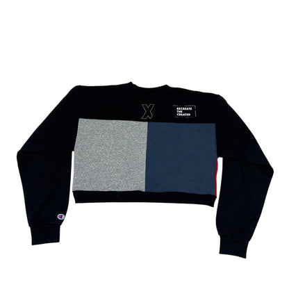 Crop Crewneck Sweatshirt in Black, Blue, Red & Grey (L)