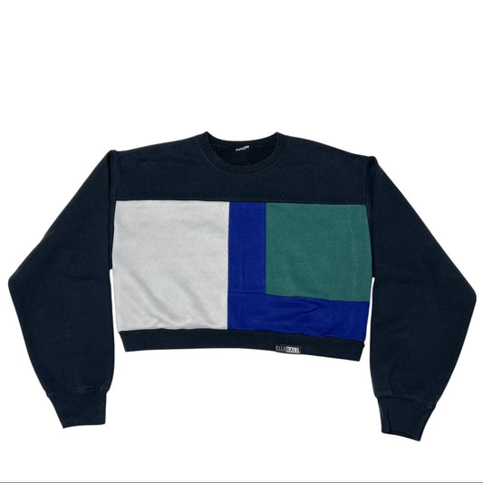 Crop Crewneck Sweatshirt in Black, Blue & Green (L)