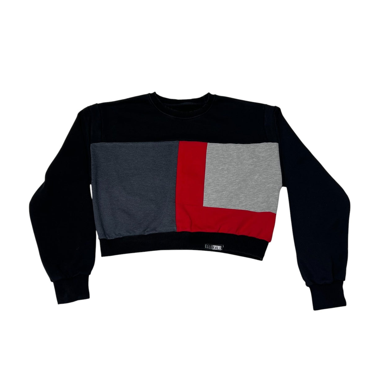 Crop Crewneck Sweatshirt in Black, Grey & Red (L)