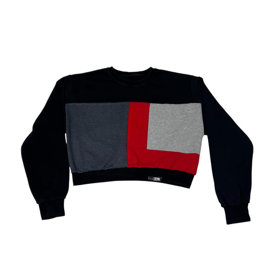 Crop Crewneck Sweatshirt in Black, Grey & Red (L)
