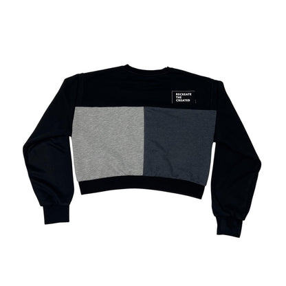 Crop Crewneck Sweatshirt in Black, Grey & Red (L)