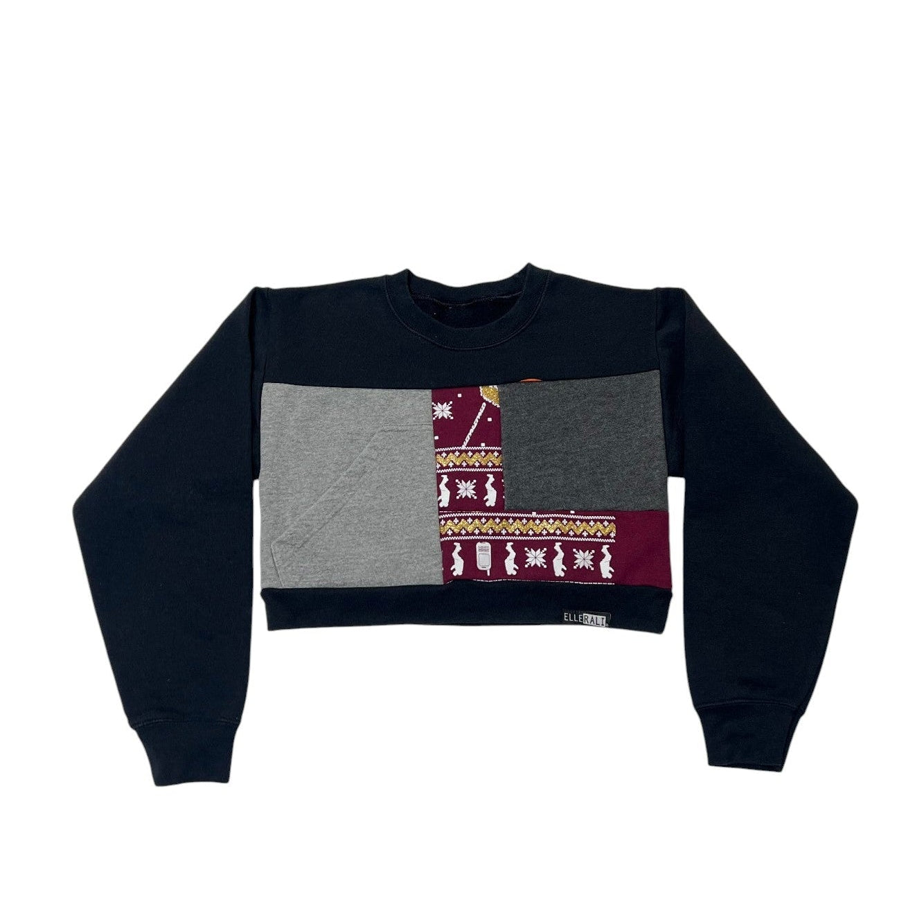 Crop Crewneck Sweatshirt in Black, Maroon, & Grey (S)