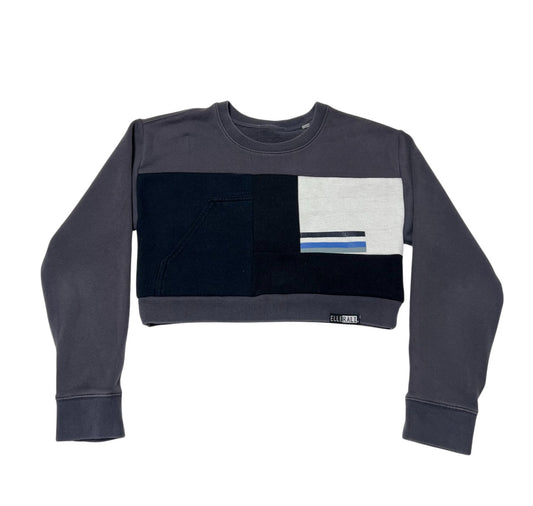 Crop Sweatshirt in Grey & Black (S)