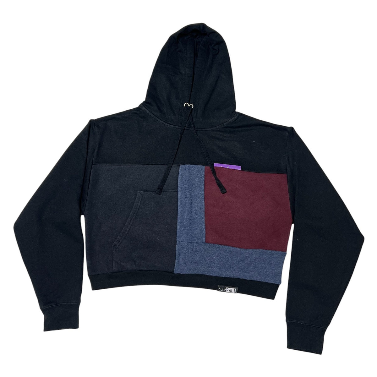 Crop Hoodie Sweatshirt in Black & Blue (L)