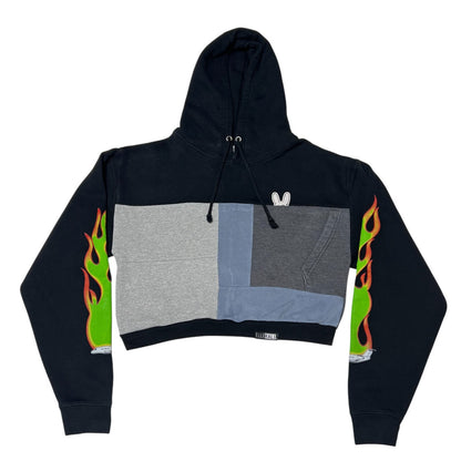 Crop Hoodie Sweatshirt in Black & Blue (L)