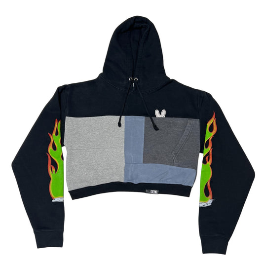 Crop Hoodie Sweatshirt in Black & Blue (L)