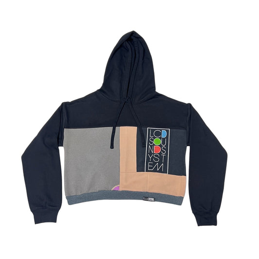 Crop Hoodie Sweatshirt in Black & Pink (L)