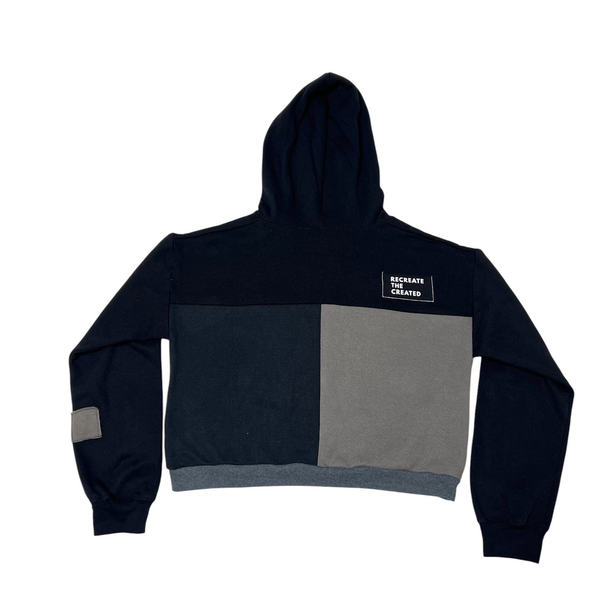 Crop Hoodie Sweatshirt in Black & Pink (L)