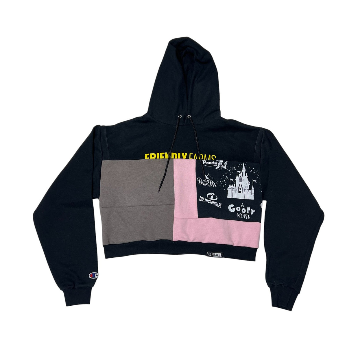 Crop Hoodie Sweatshirt in Black & Pink (L)
