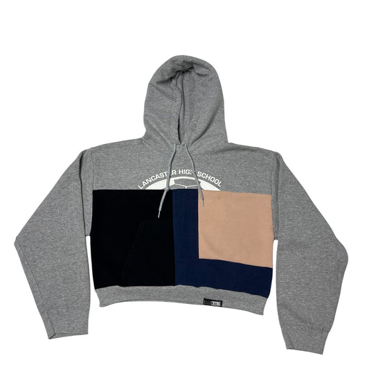 Crop Hoodie Sweatshirt in Grey & Navy (L)