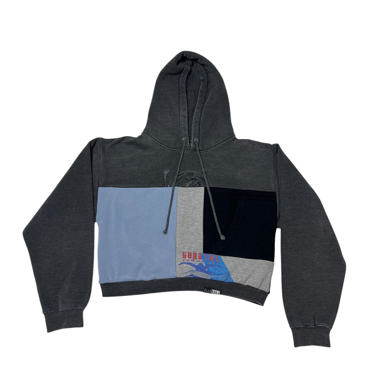 Crop Hoodie Sweatshirt in Grey & Grey (L)