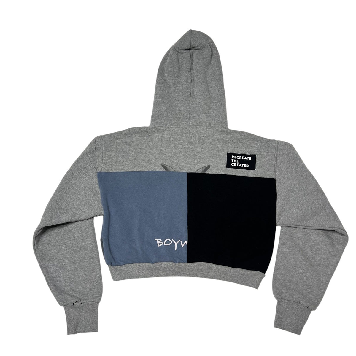 Crop Hoodie Sweatshirt in Grey & Grey(L)