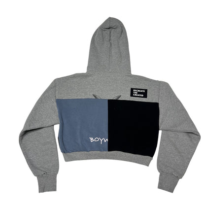 Crop Hoodie Sweatshirt in Grey & Grey(L)