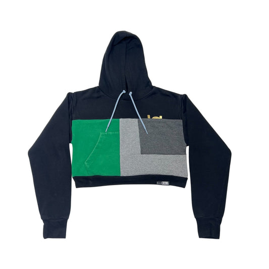 Crop Hoodie Sweatshirt in Black & Grey (S)