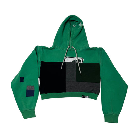 Crop Hoodie Sweatshirt in Green & Grey (S)