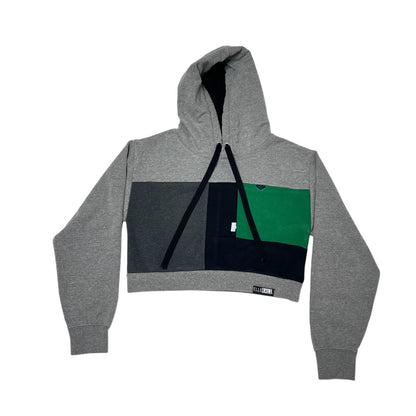 Crop Hoodie Sweatshirt in Grey & Black (S)