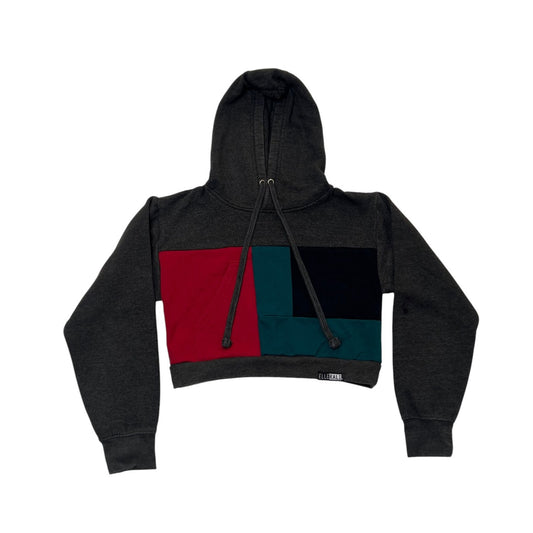 Crop Hoodie Sweatshirt in Grey & Teal (S)