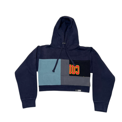 Crop Hoodie Sweatshirt in Navy & Grey (S)