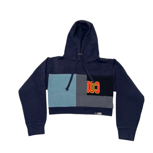 Crop Hoodie Sweatshirt in Navy & Grey (S)