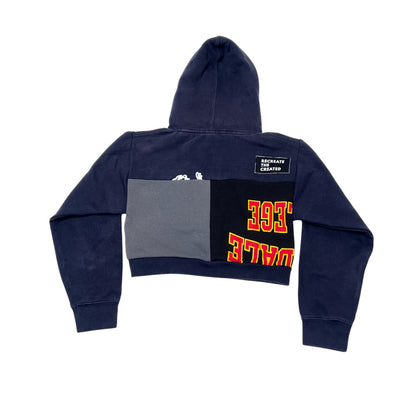 Crop Hoodie Sweatshirt in Navy & Grey (S)