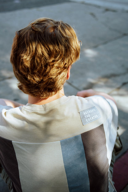 Founder's Originals Reclaimed Oversize T-shirt in Creme, Blue & Grey w/ Pockets