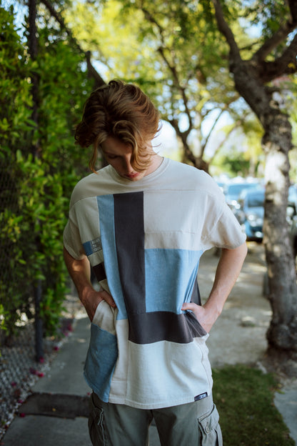 Founder's Originals Reclaimed Oversize T-shirt in Creme, Blue & Grey w/ Pockets