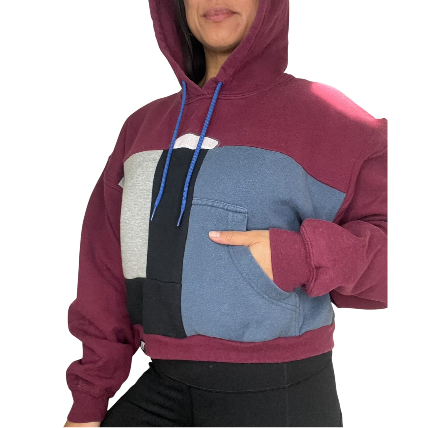 Crop Hoodie Sweatshirt in Red & Black 3 (L)