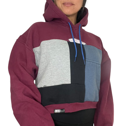 Crop Hoodie Sweatshirt in Red & Black 3 (L)