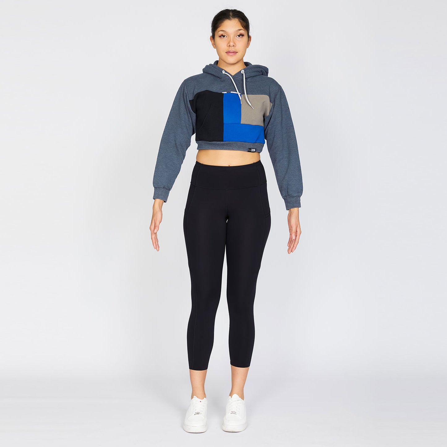 Crop Hoodie - Stone/Blue - S