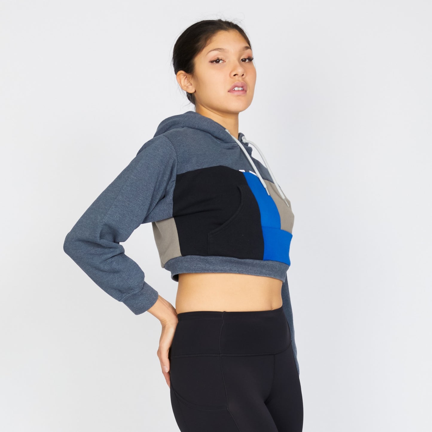 Crop Hoodie - Stone/Blue - S