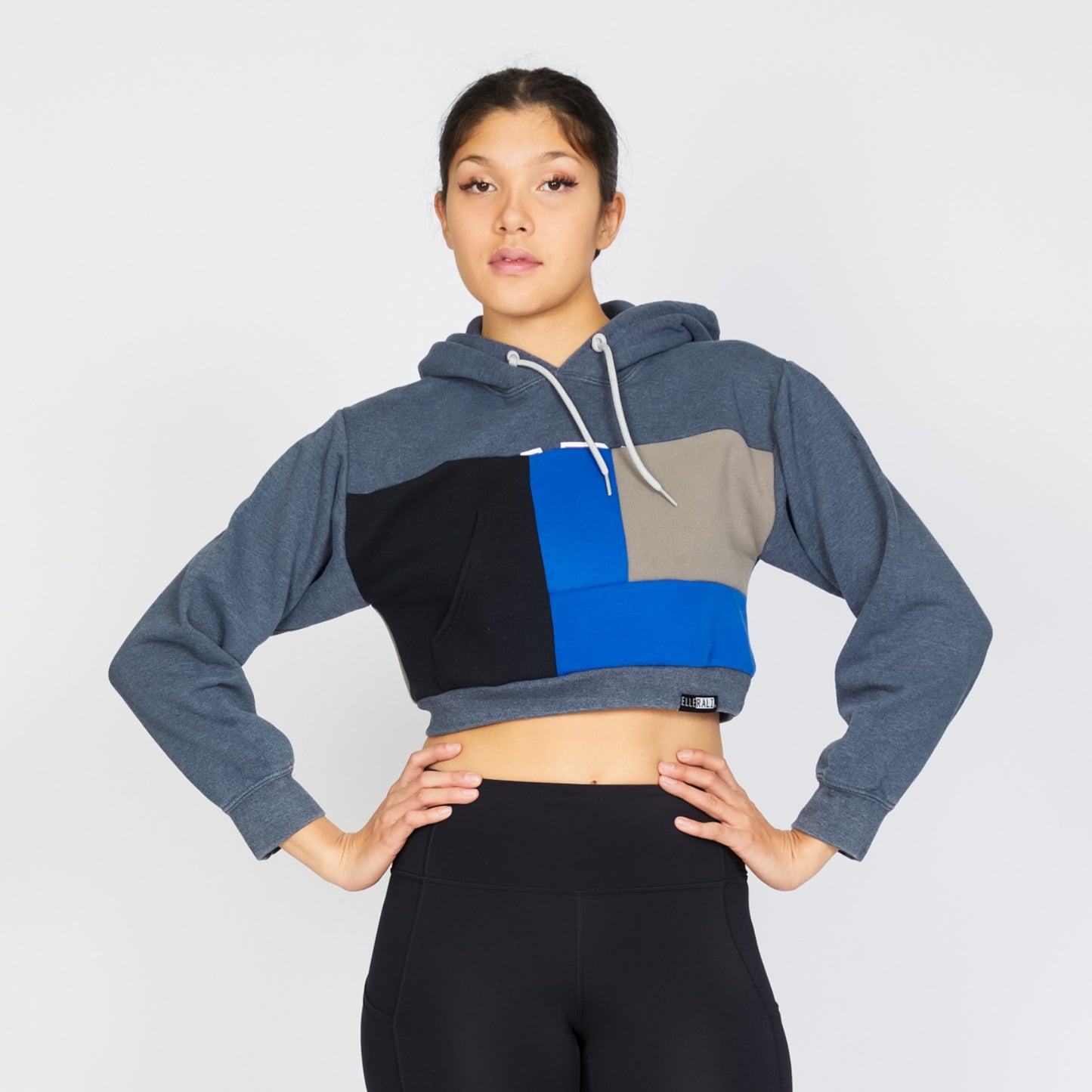 Crop Hoodie - Stone/Blue - S