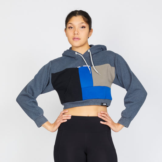 Crop Hoodie - Stone/Blue - S