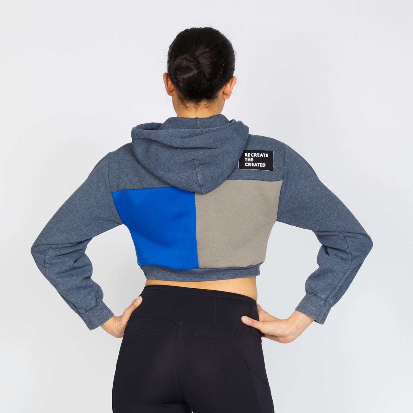 Crop Hoodie - Stone/Blue - S