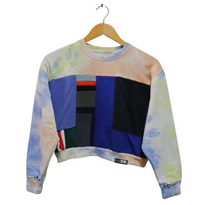 Founder's Originals Patchwork Crop Sweatshirt in Tropical Mix & Blue (M)