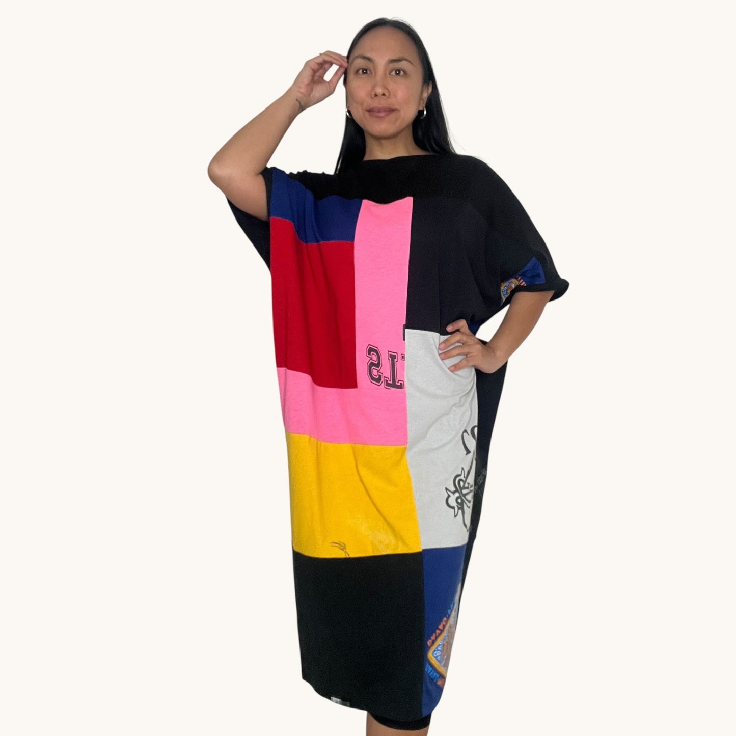 Fly T-shirt Dress in Black, Pink, Red, Yellow & Grey (OS)