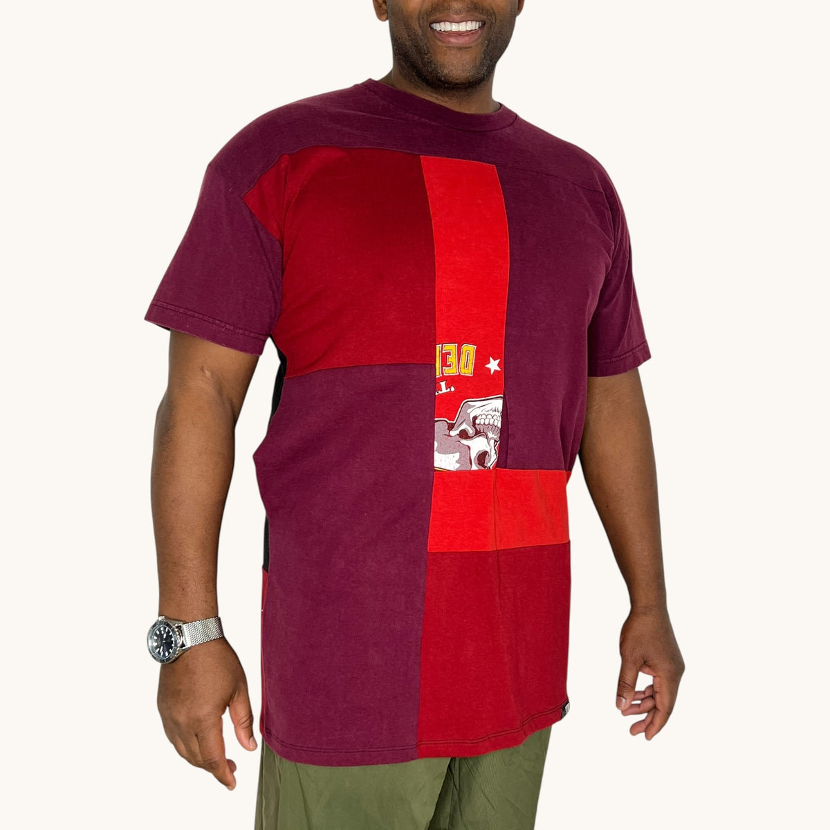 Oversized T-shirt in Red & Red with Pockets 2