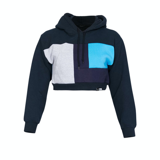 Crop Hoodie- Black/Berry- S