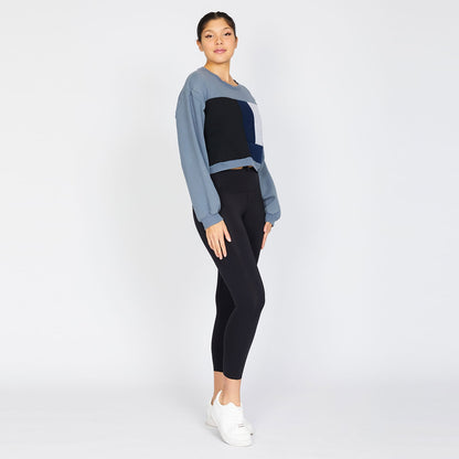 Crop Crewneck Sweatshirt in Grey & Navy (L)