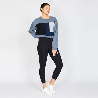 Crop Crewneck Sweatshirt in Grey & Navy (L)
