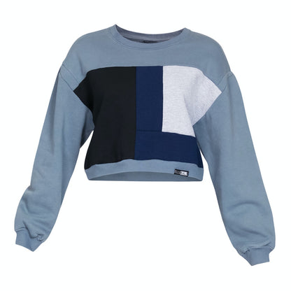 Crop Crewneck Sweatshirt in Grey & Navy (L)